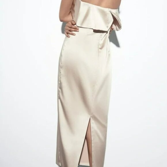 NWT Zara Limited Edition Strapless Satin Effect Ruffled Dress.  SZ XS. - Picture 3 of 9